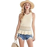 Homlume Women's Crochet Knit Tank Top - Sleeveless Ruffle Hem Crop Sweater Vest