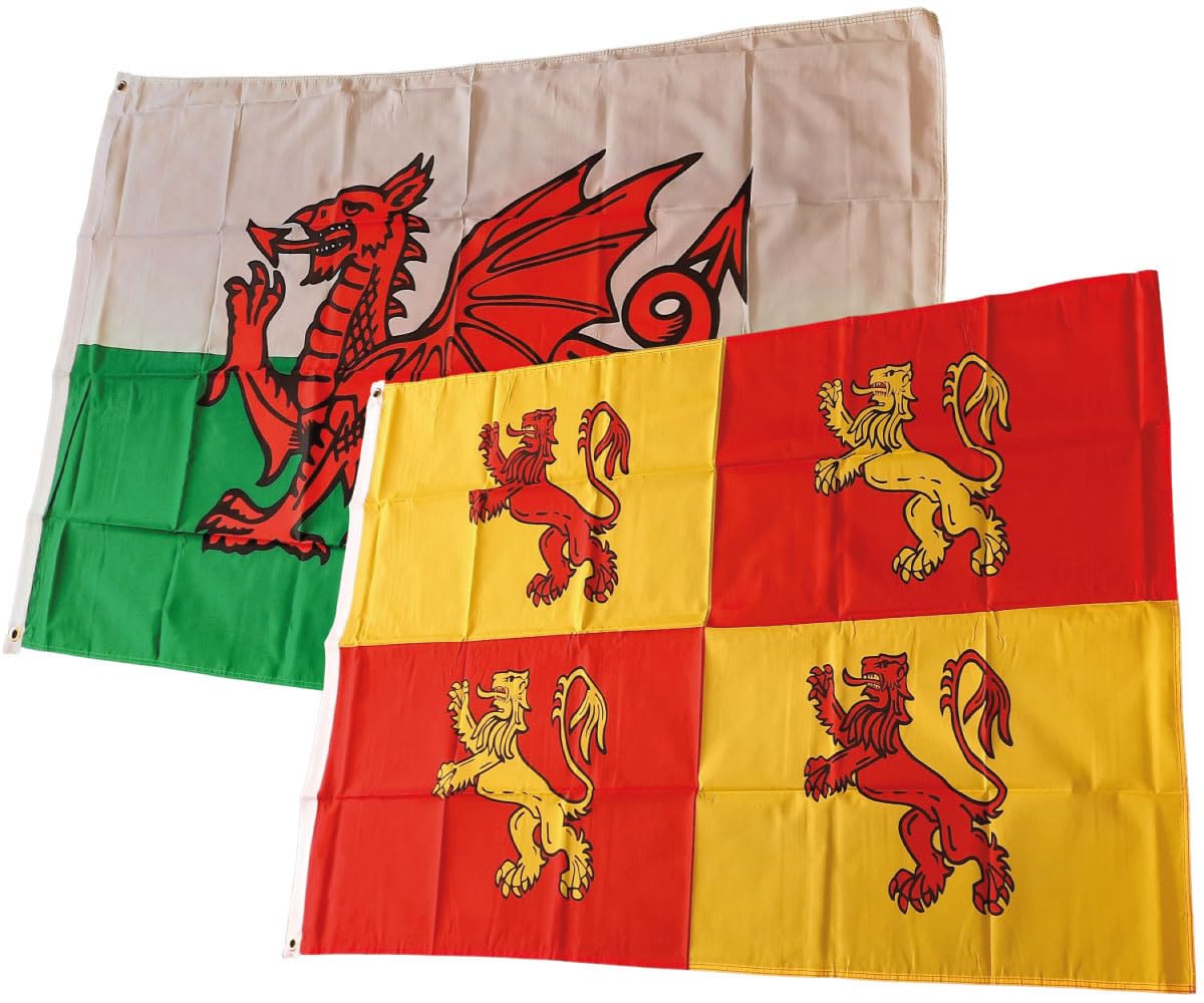 Wales & Owain Glyndwr Flag 3ft x 2ft | 75d Polyester two 3x2 Welsh Flags | For Flagpoles
