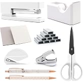 White Office Supplies Set,Desk Accessories Stapler and Tape Dispenser 10PCS | Office Supplies for Women Students， Stapler and Tape Dispenser Set，Sturdy and Durable;Wide Application for Office,Classroom