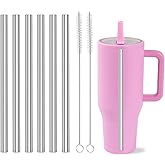 LUCKINEE Replacement Stainless Steel Straws for HydroJug Traveler Tumbler 40 oz, 6 Pack Metal Reusable Straws with 2 Straw Cleaner Brushes for HydroJug Accessories