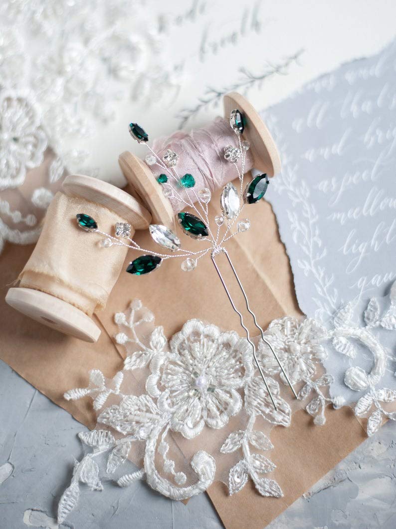 Kercisbeauty (Set of 2) Handmade Bridal Bridesmaids Flower Girl Pink Champagne Rose Gold Pearl Beads Hair Pins Headpiece for Wedding and Party (Silver) (Blue) : Beauty