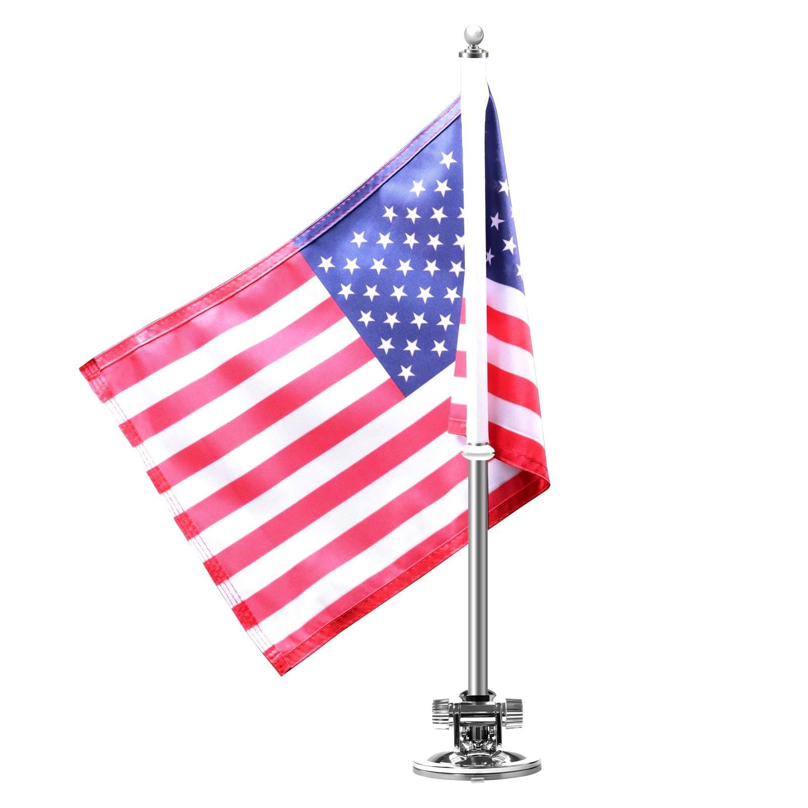 Photo 1 of 1 Pc USA Car Flag & Flagpole W/Air Suction Mount-Outdoor Adjustable Angle Suction Cup Style Flag Pole Includes 10" x 16" Inch American Flag for the Most Area of Car, RV, Truck, Boat & Other Vehicle