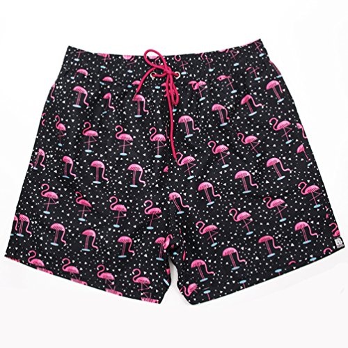 WUAMBO Men's Lightweight Quick Dry Shorts Slim Fit Swim Trunks with Mesh Lining, Flamingo/Black, X-Large (Waist:32"-35")