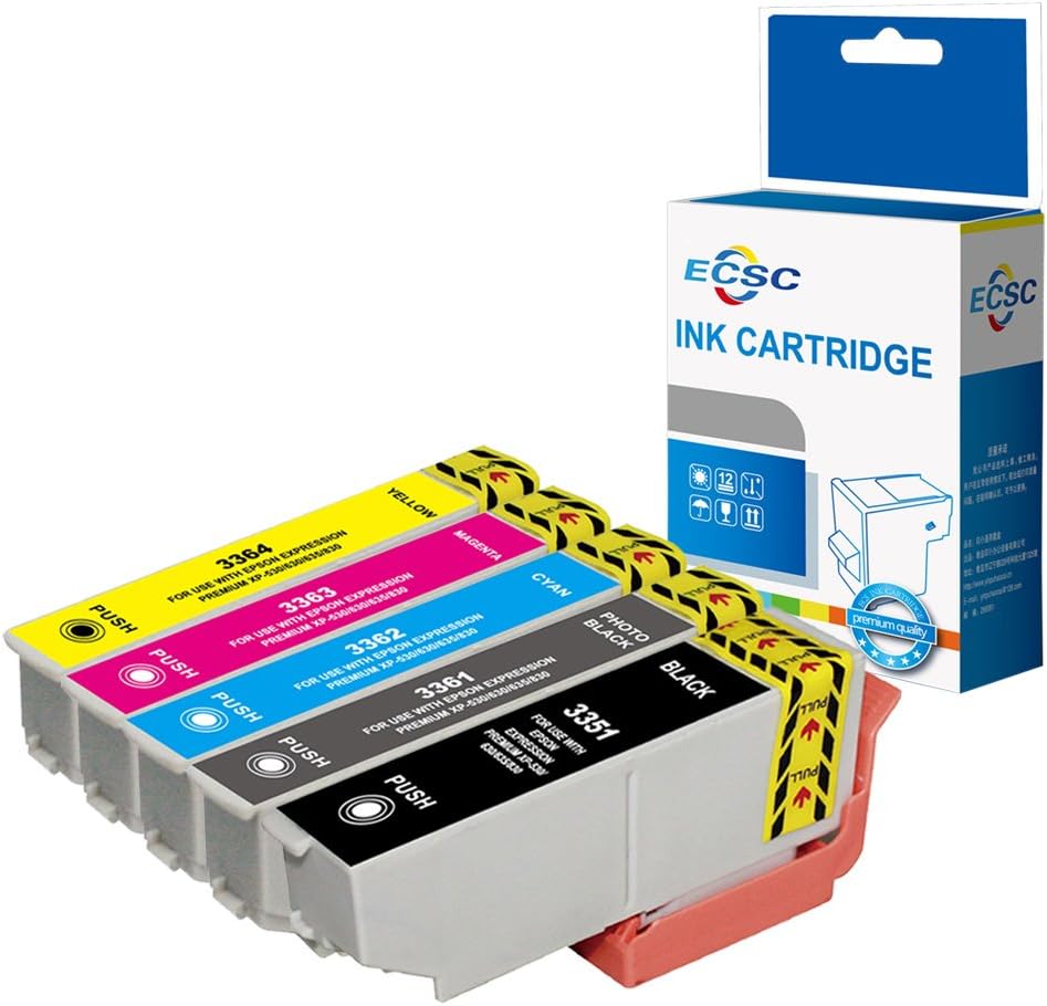 ECSC Compatible Ink Cartridge Replacement for Epson XP-530 XP-540 XP-630 XP-635 XP-640 XP-645 XP-830 XP-900-33XL (Black/Photo-Black/Cyan/Magenta/Yellow, 5-Pack)