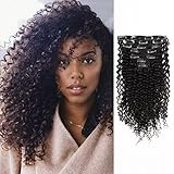 AmazingBeauty 8A Grade Human Hair Clip In Extension 3B 3C Afro Jerry Curl Thick 100% Remy Hair Natural Black 10-22inch 7 Pieces with 18 Clips 120g/4.2oz per Set Fit For Full Head 10 inch