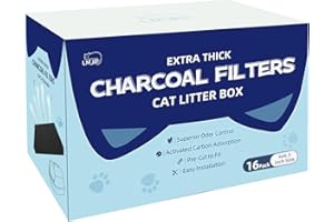 LMJP 16 Pack Replacement Litter Box Filter Extra Thick 0.6" Activated Charcoal Hooded Cat Litter Boxes and Pans (6 Inch x 6.5 Inch)