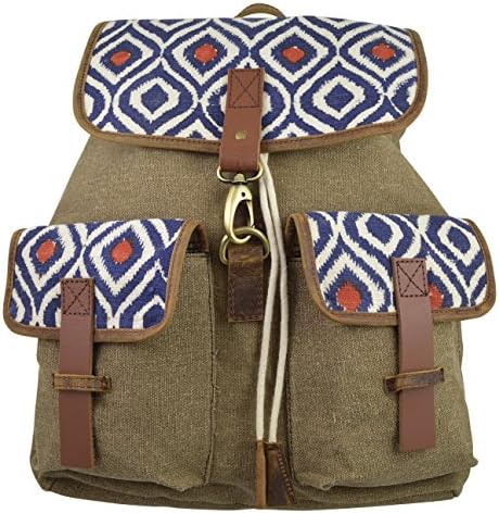 JOYN 100% Leather Cotton Canvas Material Backpack Himalayas Artisans Handmade