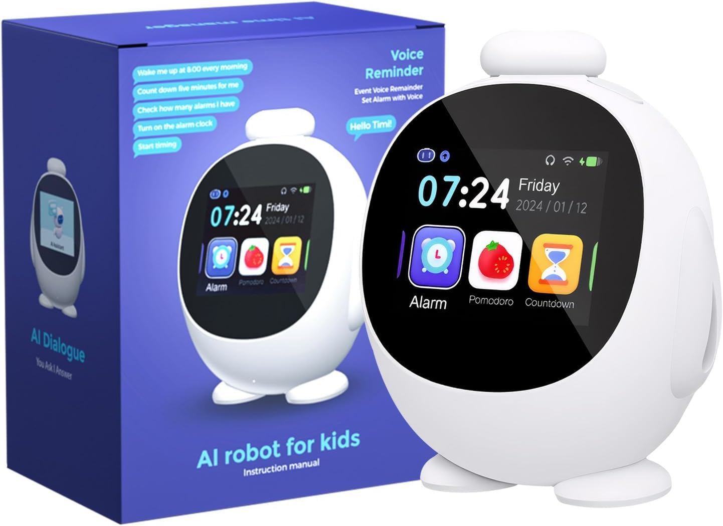 MRSCOZ Smart Alarm Clock for Kids with AI Voice & Time Management, Sleep Trainer with 12 White Noise Sounds, Ok to Wake Night Light, Toddler Clock for Bedroom, Fun Educational Children Gift