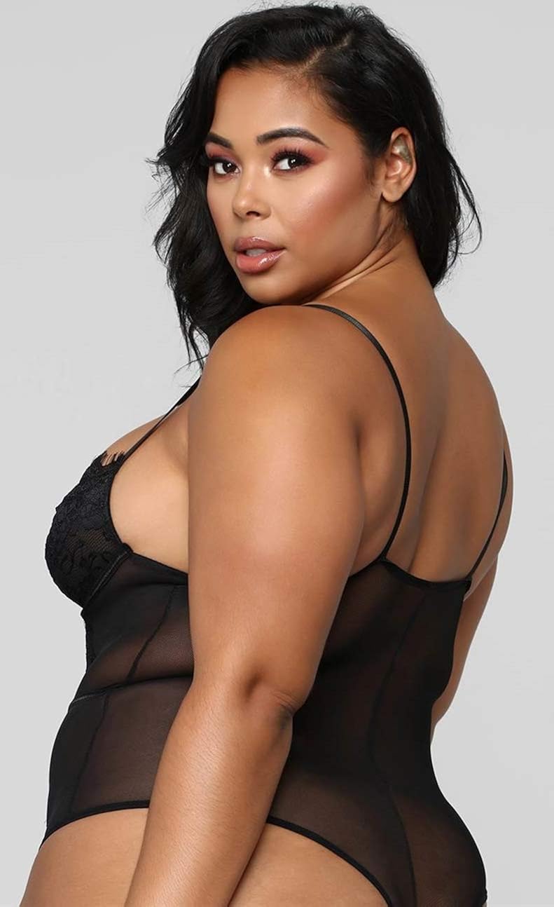 Plus Size Lingerie for Women Sexy Eyelash Lace Bodysuit Naughty Mesh One Piece Teddy Outfits: Clothing