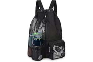 Mesh beach backpack with waterproof pocket and drawstring for pool bag, hiking bag. Suitable for both men and women