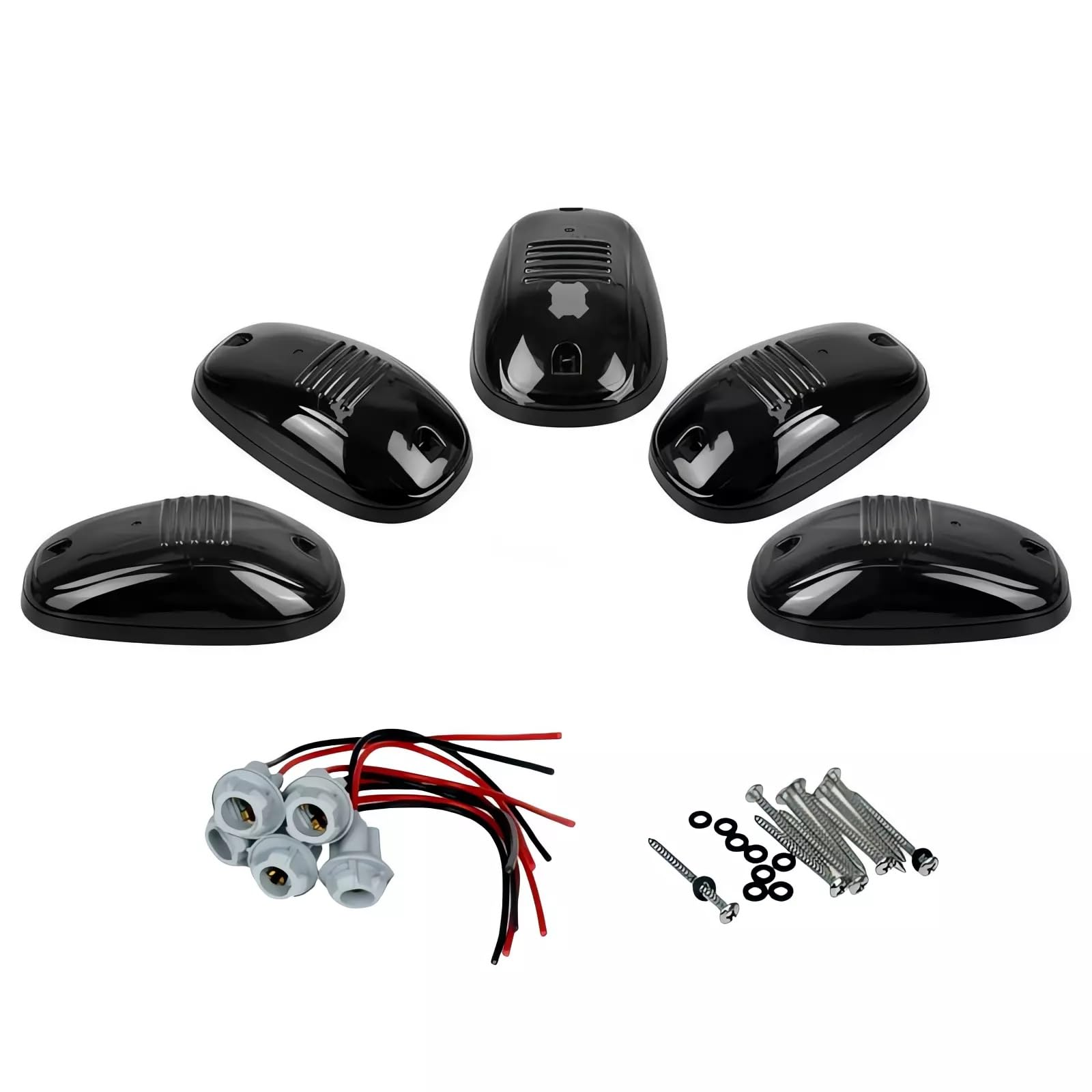 Photo 1 of 5pcs Black Smoked Lens Cab Roof Marker Lights, Top Roof Lamp Clearance Running Light Replacement for 2003-2018 Dodge Ram 1500 2500 3500 4500 5500 or other Truck SUV (Black Smoked Lens without Bulbs)