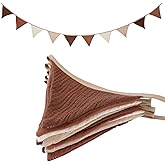 Uorbmaio Pennant Banners Bunting Flags Beige and Coffee, Garland Triangle Banners Fabric for Boho Shower Wedding Party Decorations Nursery Playroom Decor(Beige Coffee)
