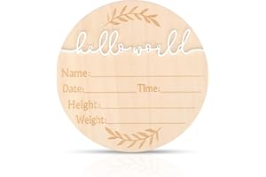 Baby Announcement Sign, 5.9 Inch Wooden Hello World Baby Sign Newborn Welcome Sign Birth Announcement Sign for Hospital Baby 