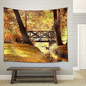 Autumn Scenery. Beautiful Gold Fall in Park. - Fabric Wall Tapestry Home Decor - 51x60 inches