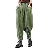 IXIMO Women's Cropped Corduroy Pants Casual Comfy Elastic Waist Cotton Trouser Front Pockets