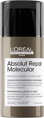 L'Oréal Professionnel Leave-In für strukturgeschädigtes Haar, Zur molekularen Tiefenreparatur, Mit Peptidbondern und 5 Aminosäuren, Hitzeschutz, Serie Expert, Absolut Repair Molecular, 100 ml