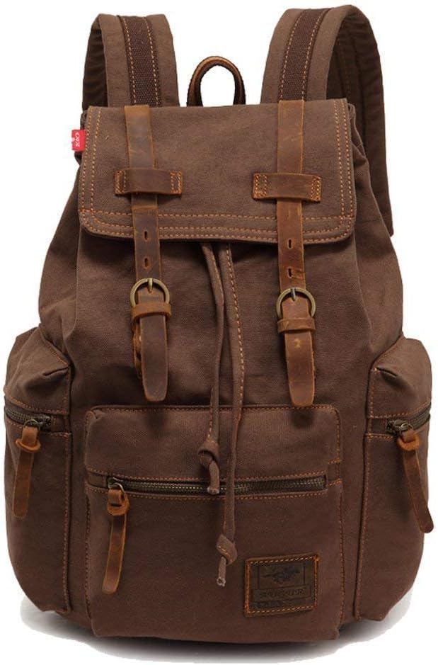 School College Rucksack, Casual Leather Backpack,Vintage Canvas Rucksack