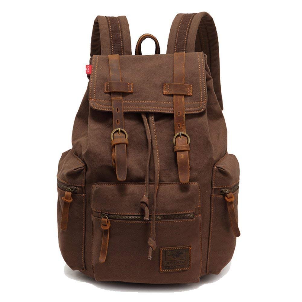 School College Rucksack, Casual Leather Backpack,Vintage Canvas Rucksack, Laptop Backpack,Travel Outdoor Shouder Bag,Travel Hiking Casual Daypack for Men Women (coffe)