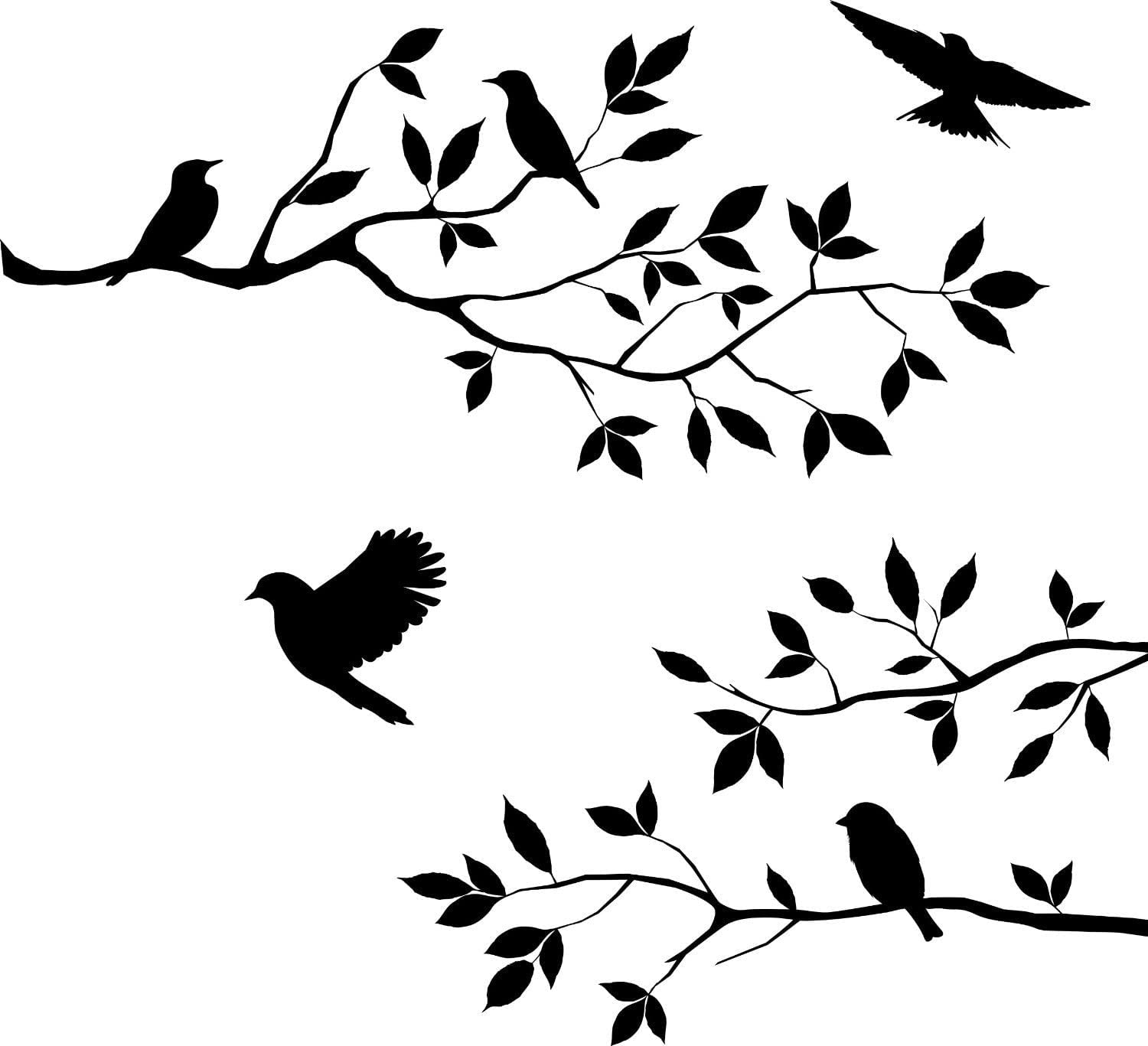 RETON Tree Branches Birds Wall Sticker Removable Vinyl Bedroom Living Room Art Mural Black Wall Decal