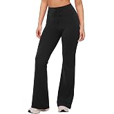 OMKAGI No Front Seam Flare Leggings for Women High Waisted Flare Yoga Pants | Double Waistband Drawstring Pants, Soft Elastane, Medium Compression, Slimming Tummy Control, Cute Flare Leg Workout Leggings