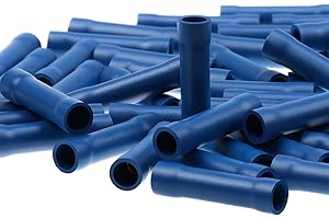 AIRIC UL Listed Blue Butt Connectors Crimp Splice Terminals 100 pcs 16-14 AWG Electrical Connector, Fully Insulated PVC Wiring Crimps Terminal for 16,14 Gauge Wire