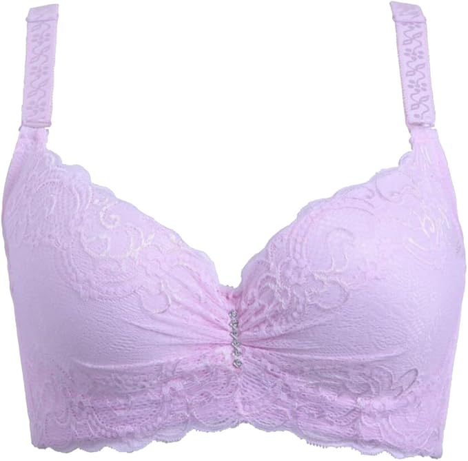 M&S&W Women's Soft Gather Adjustable Lace Bra Underwear Pink 38C
