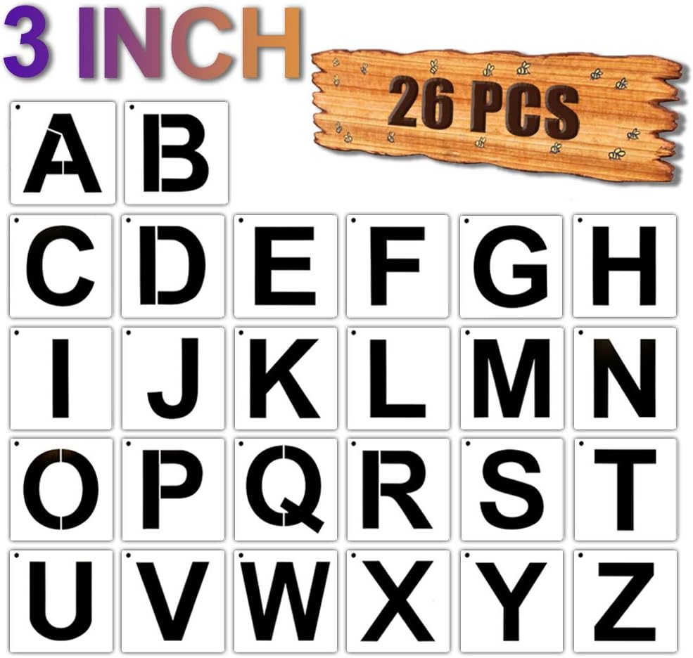 26Pcs Letter Stencils for Painting on Wood, Alphabet Stencils 3 Inch, Large Letter Stencils for Painting on Wall, Reusable Upper Letter Font Templates for Home Craft Decor, DIY School Art Projects… : Kitchen & Dining