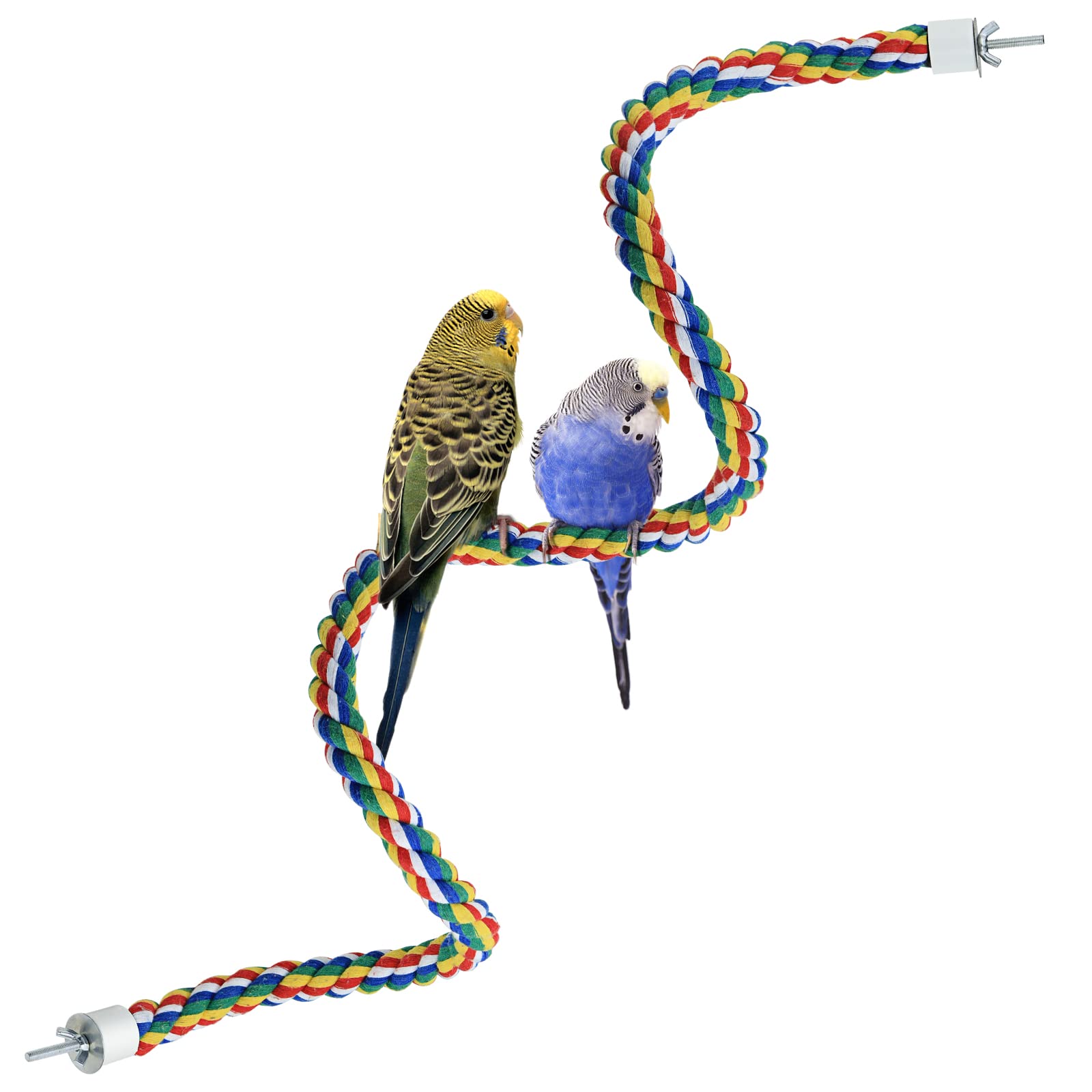 Photo 1 of Bird Rope Perches for Parrots, Cockatiels, Parakeets, Budgie Cages Comfy Birds Colorful Rope Toy (41inch Metal nut)