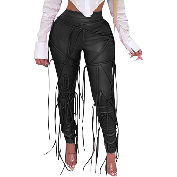Amazon.com: JOAU Women Faux Leather Fringe Y2K Pants High