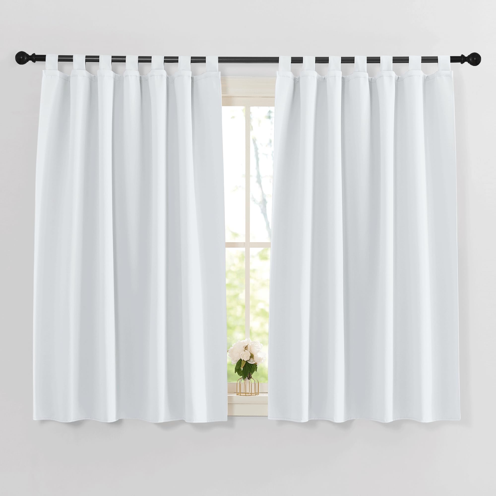 PONY DANCE Kitchen Window Curtains - Blackout, Opaque, Short Thermal Tab-Top Set of 2 for Children's Room, H 145 x W 140 cm, Greyish White — image 1