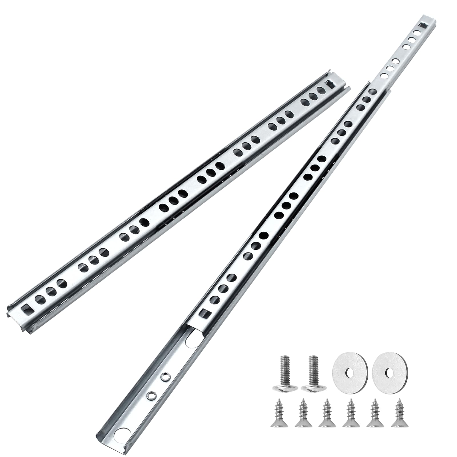 Cjueiom 10 Pack 11 Inch / 278mm Drawer Slides Runners, Silver Ball Bearing Drawer Slides Rail Metal Two Way Slide Track Rail, 17mm Wide Keyboard Tray Runners for Grooved Drawers Cabinet Cupboard