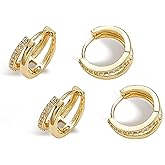 4Pcs Huggie Hoop Earrings for Women Trendy,14K Hypoallergenic Gold Earrings Double Hoop Design with Cubic Zirconia Gift for Women