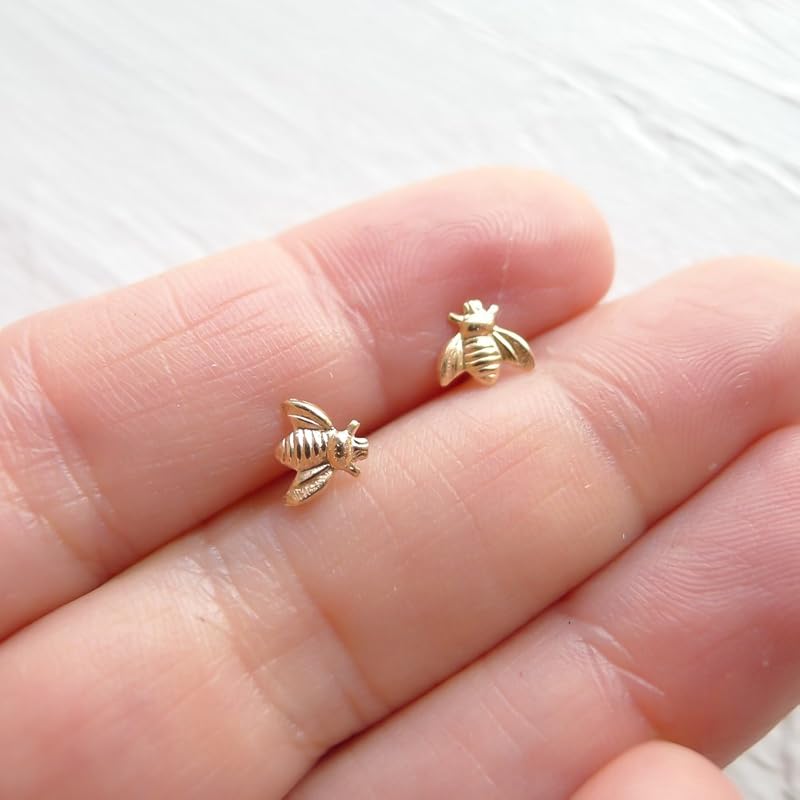 Little Gold Bee Stud Earrings Handmade