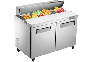 JINSONG 48" Refrigerator Sandwich & Salad Prep Table, Stainless Steel Refrigerated Food Prep Station, 12.9 cu. ft with Cutting Board and 12 Pans for Restaurants, Bar, Shops, etc