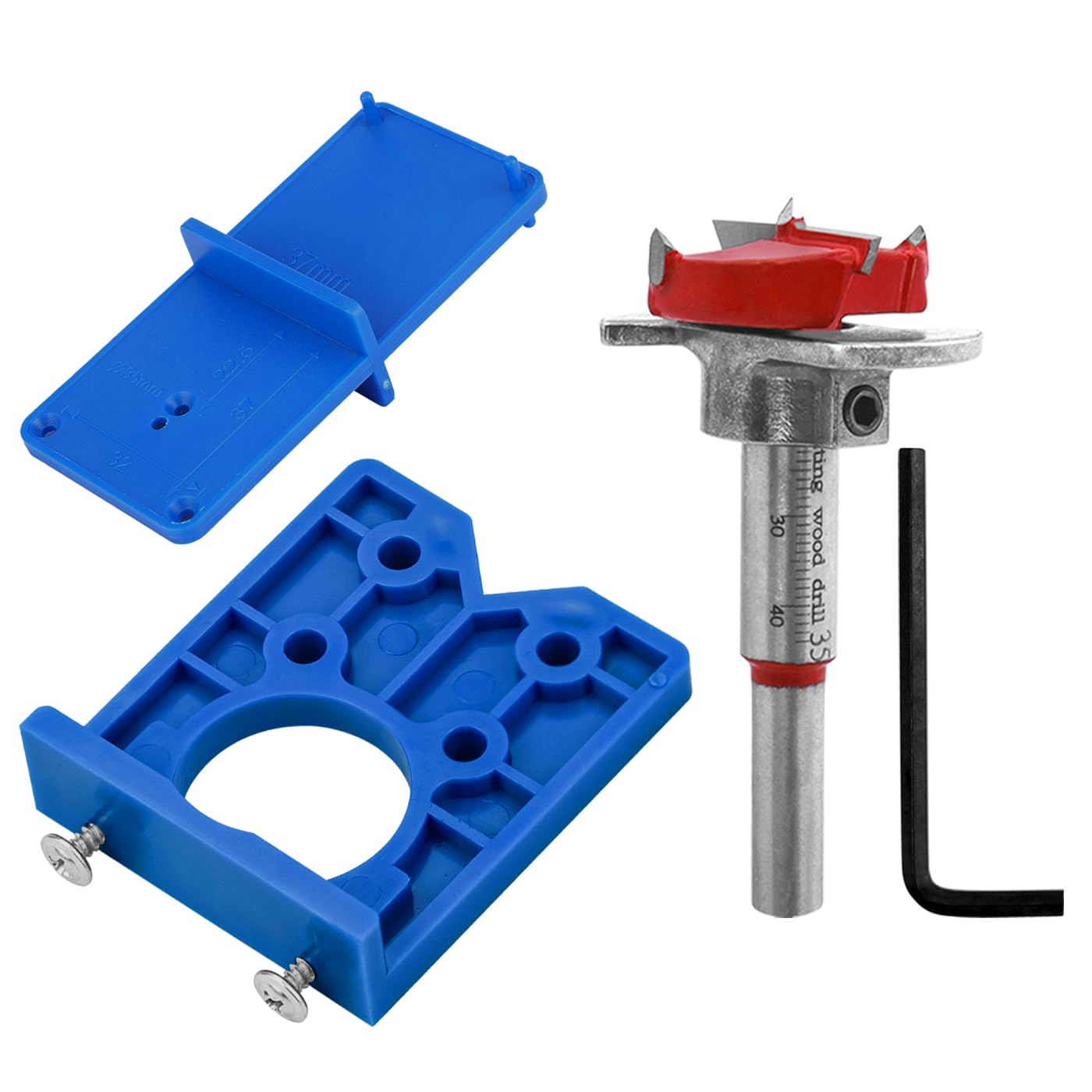 Mesee Forstner Bit Drill Set - 35mm with Hinge Hole Jig Template & Drill Guide for Woodworking Cabinet Hinge Boring