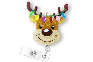 BYDEVIA Cute Christmas Reindeer Badge Reel Retractable for Nurse Nursing RN CNA Doctor Medical Worker & Teacher | Funny Nurse Gifts Holiday Badge Holder with Alligator Clip & 24” Durable Nylon Cord | Acrylic