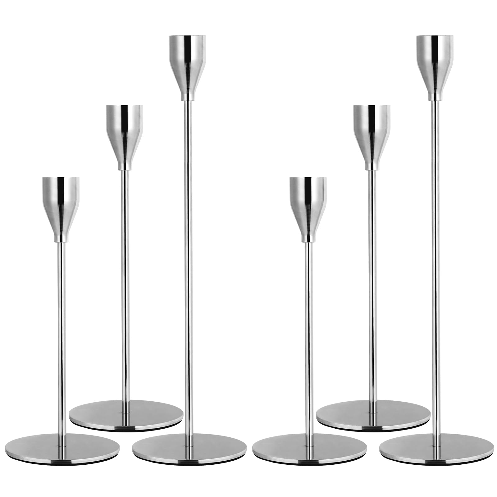 Set of 6 Silver Candlestick Holders,Candle Holder for Taper Candle Fits 3/4 inch Thick Candle&Led Candles,Retro Metal Candlesticks for Candlelight Dinner Wedding Party Banquet Decoration