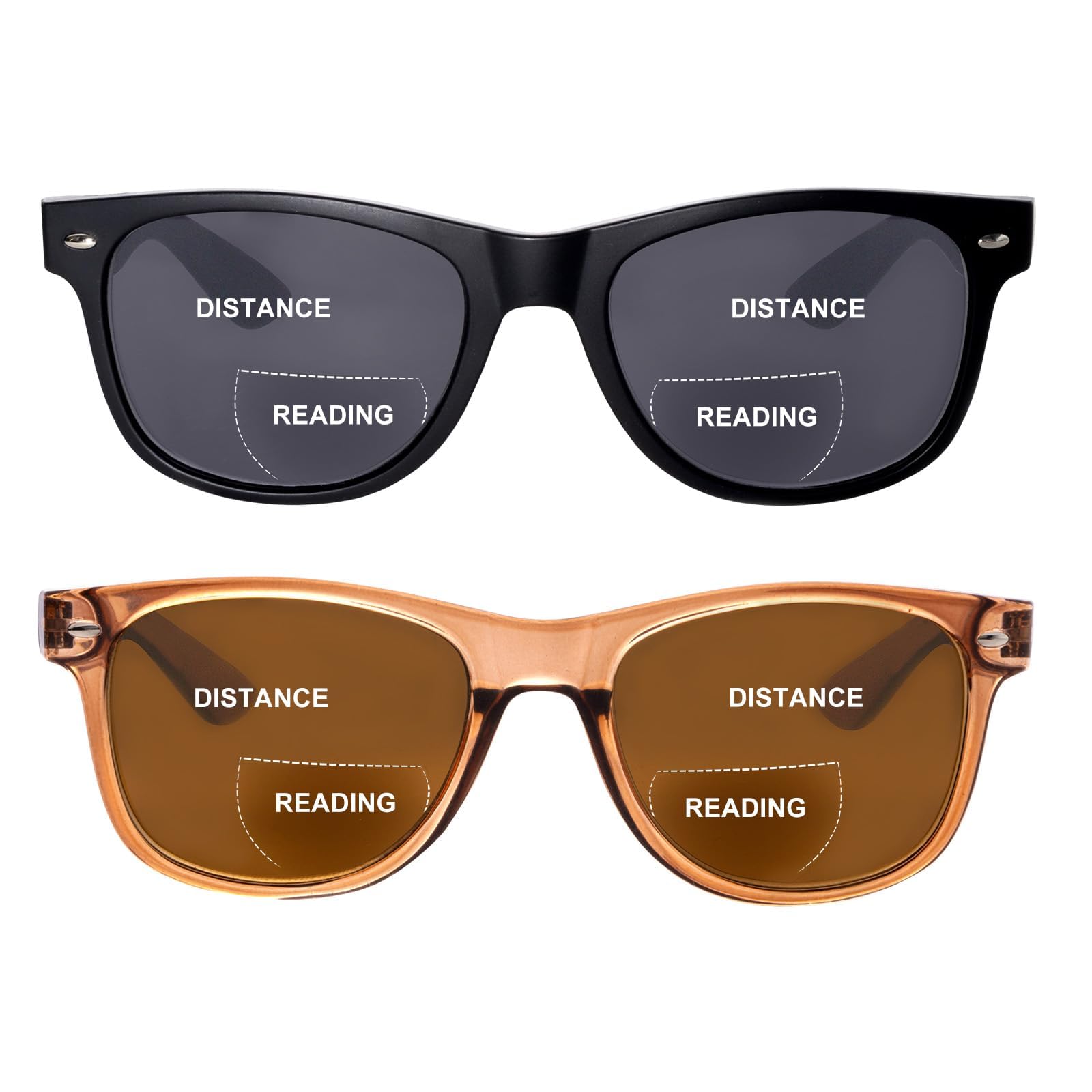 OuShiun 2 Pack Bifocal Reading Sunglasses for Women, Classic Retro Sun Readers UV400 Protection(Magnification 3.50, Black/Brown)