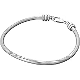 Beading Station Sugical Stainless Steel Starter Charm Bracelet Snake Chain European Style with Claw Clasp Screw End (8 Inches)