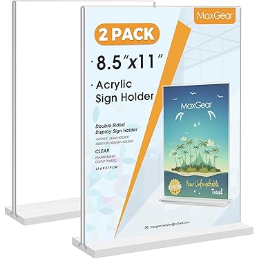 2 Pack Floor Standing Sign Holders - 8.5x11 A4 Poster Frames With Adjustable Height