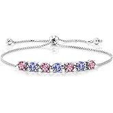 Gem Stone King 2.58 Ct Round Pink Lab Grown Diamond Blue Tanzanite 925 Sterling Silver Bracelet For Women