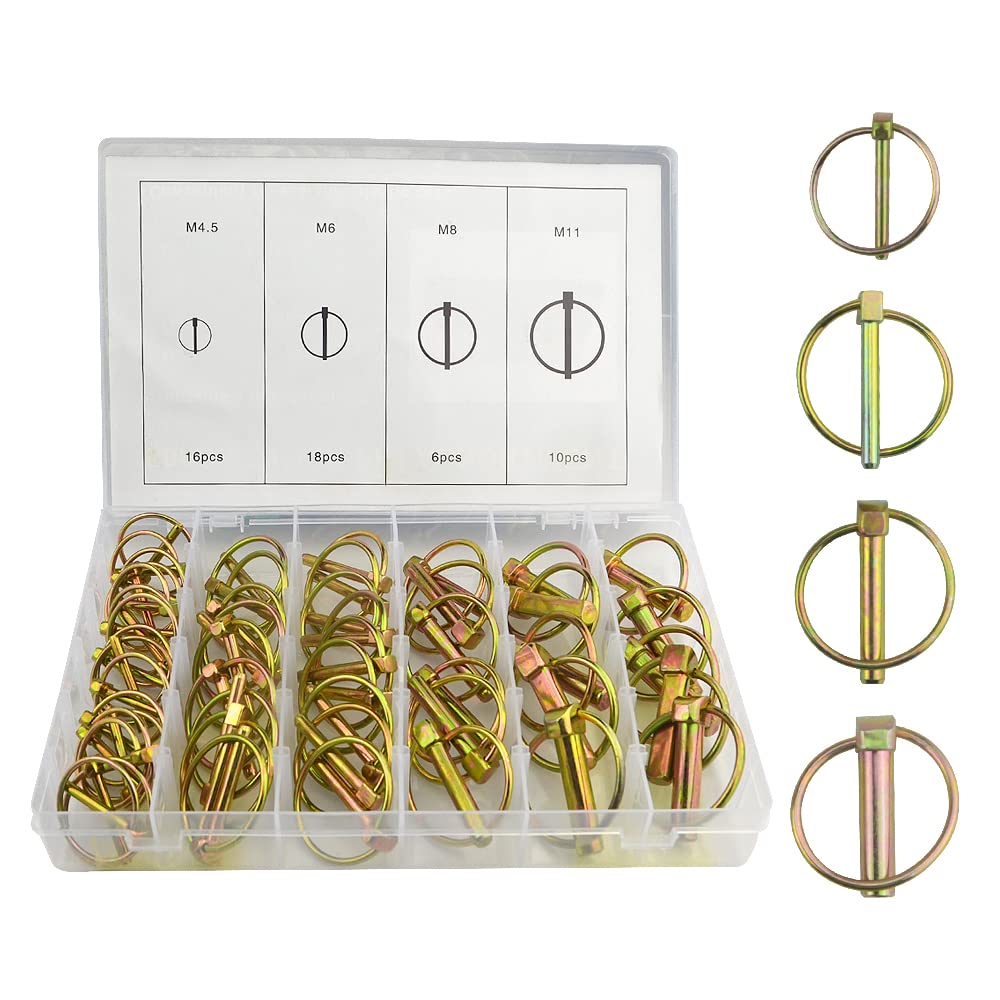 WMYCONGCONG 50 PCS Heavy Duty Lynch Pin Fastener Assortment Kit Linch Pin with Ring for Farm Tractor Trailer Boat Bike