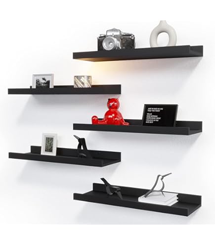 Furinno Étagère Murale Angle Flottante 5 Niveaux Rossi – Chêne Français Gris/Noir – Design Moderne & Gain De Place