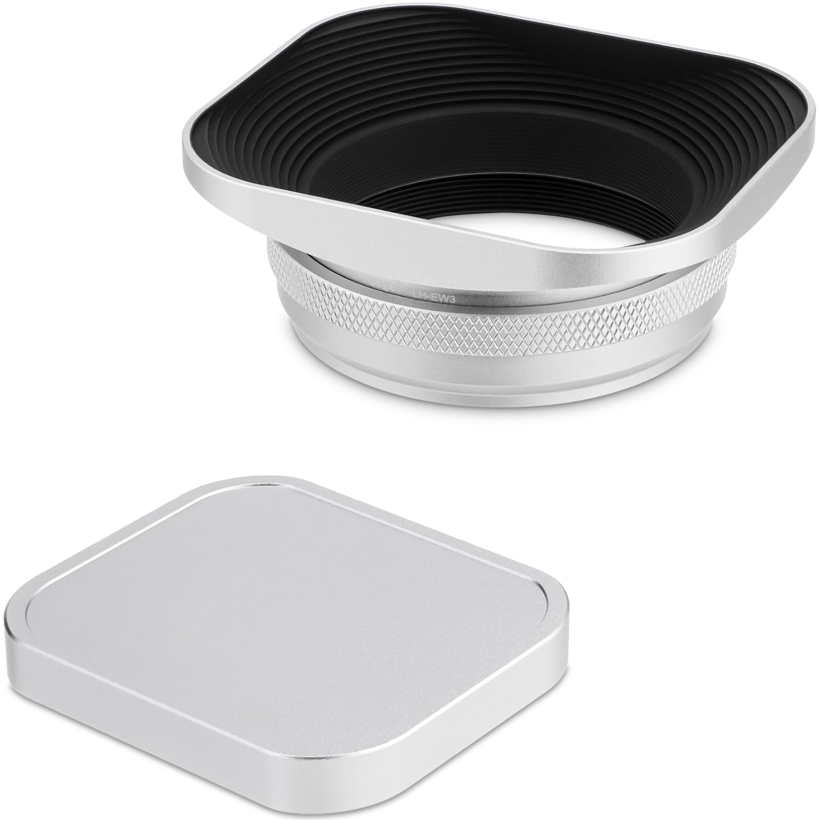 Haoge LH-EW3 Square Metal Lens Hood with 49mm Adapter Ring with Metal Cap for Fujifilm Fuji FinePix X100 X100S X100T X100F X70 X100V Camera Replaces Fujifilm LH-X100 AR-X100 LH-X70 Silver