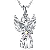 AOBOCO Sterling Silver Guardian Angel Necklace Embellished with Crystals from Austria,hypoallergeni Angel Pendant, Anniversary Birthday Christening Communion Baptism Jewelry Wome