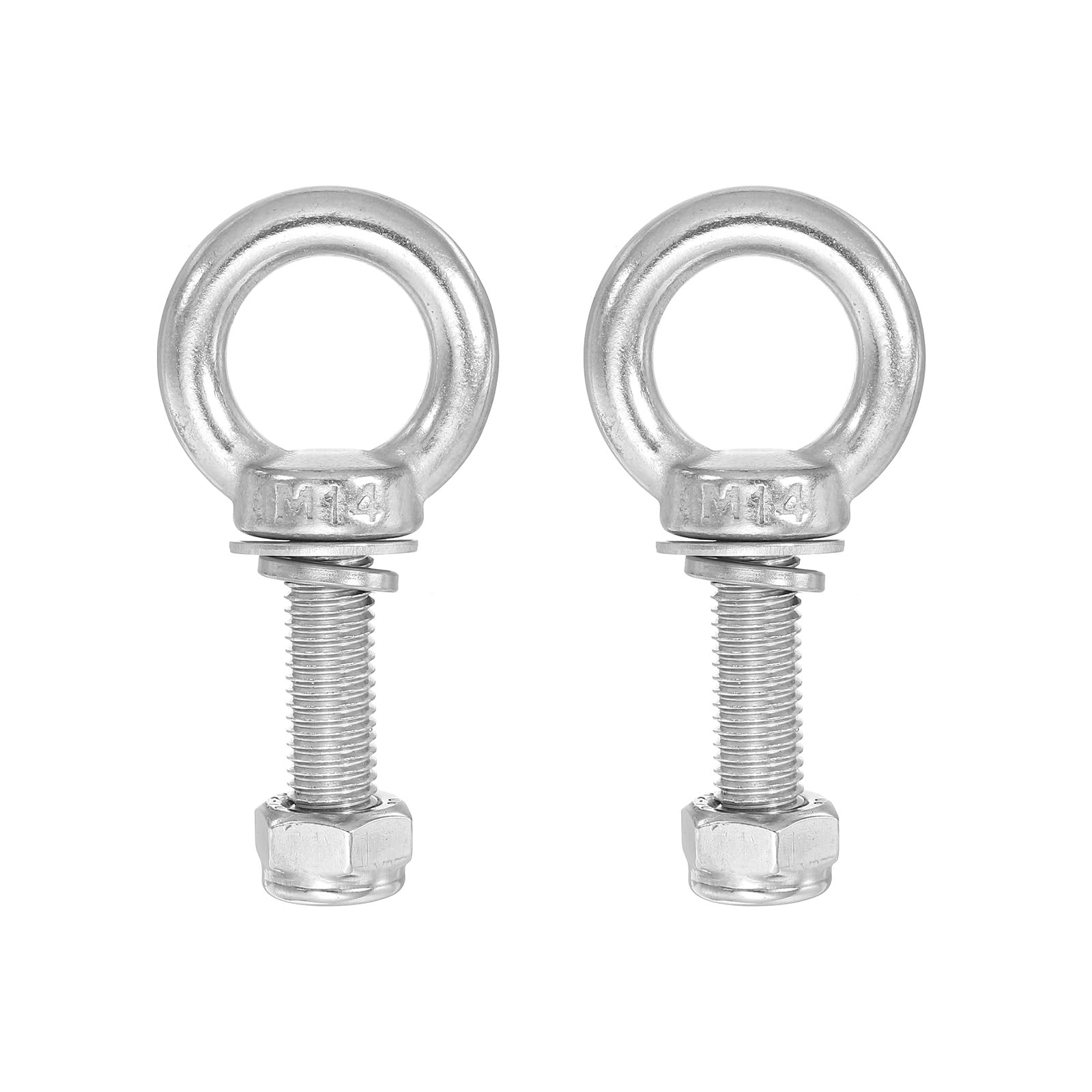 PATIKIL Lifting Shoulder Eye Bolts, M14x50 304 Stainless Steel Male Thread with Hex Screw Nut Gasket Flat Washer for Hanging Securing Chain Wire Rope, 2 Sets