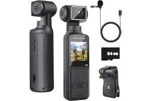 ZOMFOM 4K Body Camera with External Microphone, Mini Video & Audio Pocket Cam 270° Rotation Camera for Outdoor Sport, Bike, Travel, Police Law Enforcement, Personal Civilians, 64GB Included