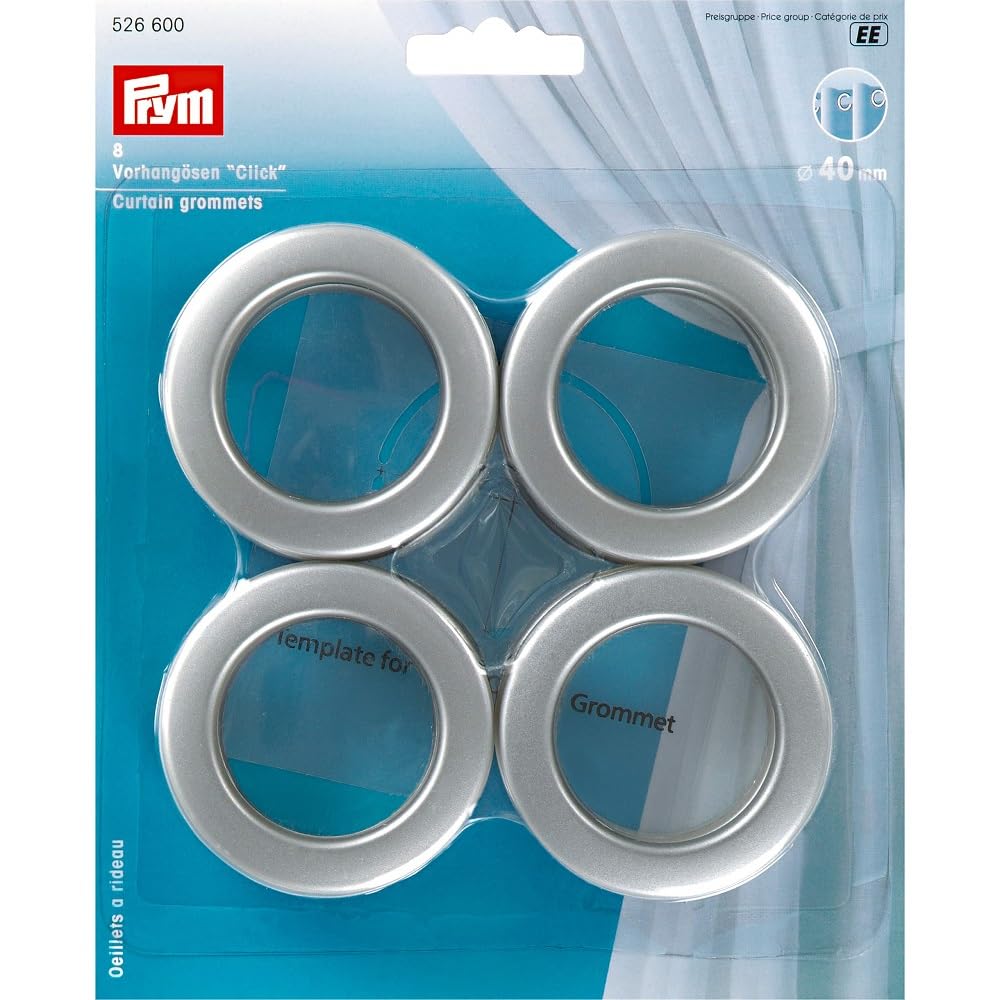 Blaklader Prym Click Curtain Eyelets 40 mm Pack of 8 Matte Silver Plastic Silver