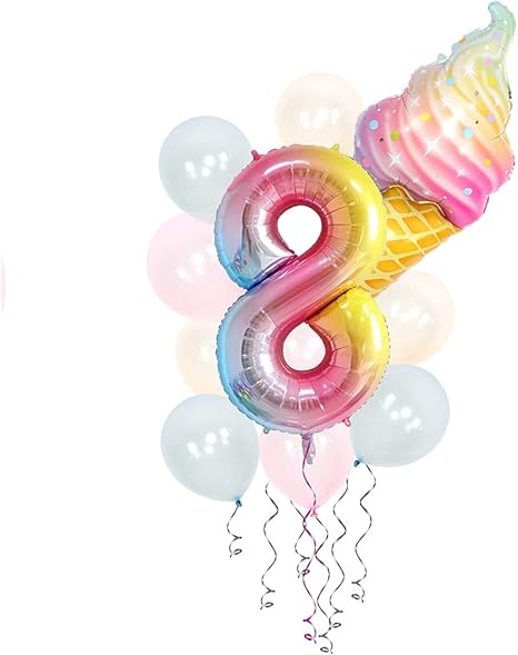 Amazon Co Jp 風船 女の子の誕生日の装飾のための女の子パーティーアイスクリームナンバーフォイルヘリウムバルーンのための12pcs セット誕生日の風船 Color No8 ホーム キッチン