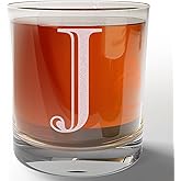 Etched Monogram 11oz Whiskey Rocks Glass (Letter J), A-Z Customized Bourbon Gifts for Men, Father’s Day, Personalized Old Fashioned Scotch Glass, Custom Engraved Gifts for Him, Initial, Name